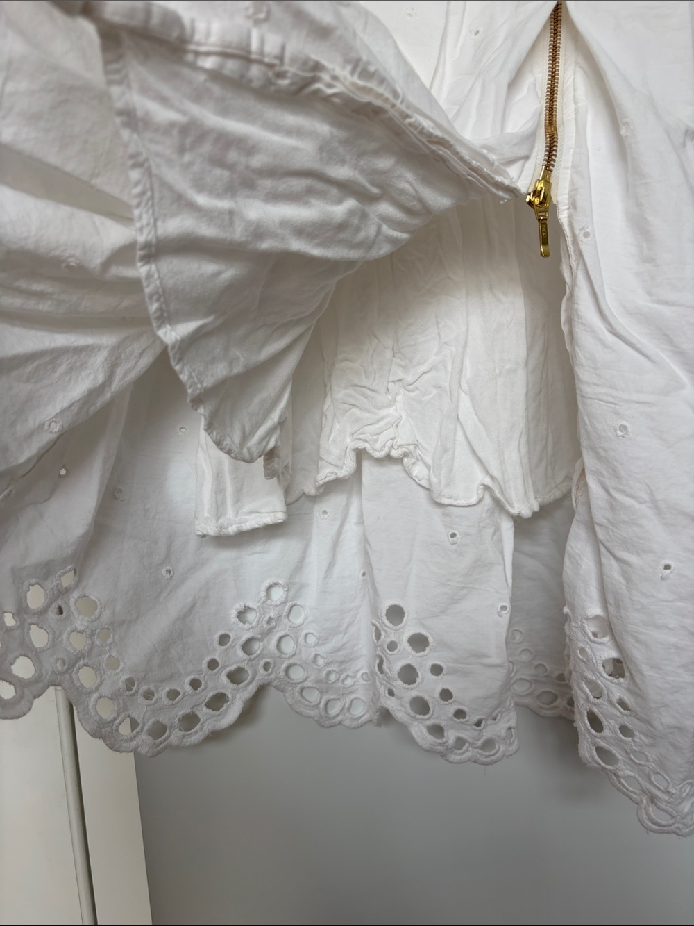 Anthropologie Maeve The Tommie Cap-Sleeve Smocked Front-Zip Shirt Dress Eyelet M - Picture 8 of 12
